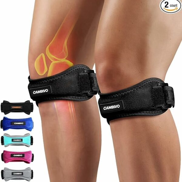 CAMBIVO 2 Pack Knee Braces for Women and Men, Patella Knee Support Strap, Basketball, Running, Hiking, Volleyball, Tennis, Squats