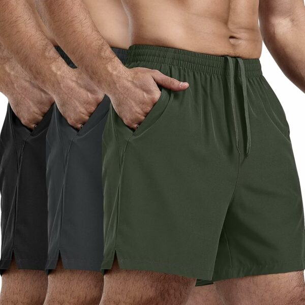 3 Pack Men's Athletic Running Shorts 5 Inch,Quick Dry Gym Workout Shorts with Zip Pockets