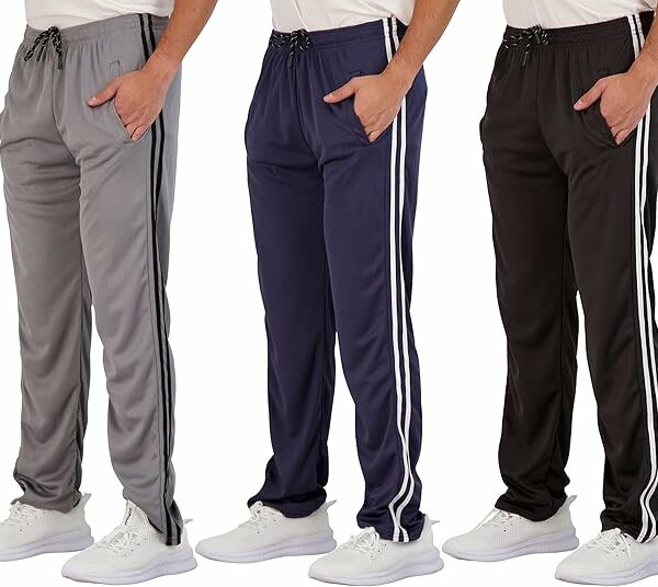 Real Essentials 3 Pack: Men's Mesh Athletic Gym Workout Lounge Open Bottom Sweatpants with Pockets (Available in Big & Tall)