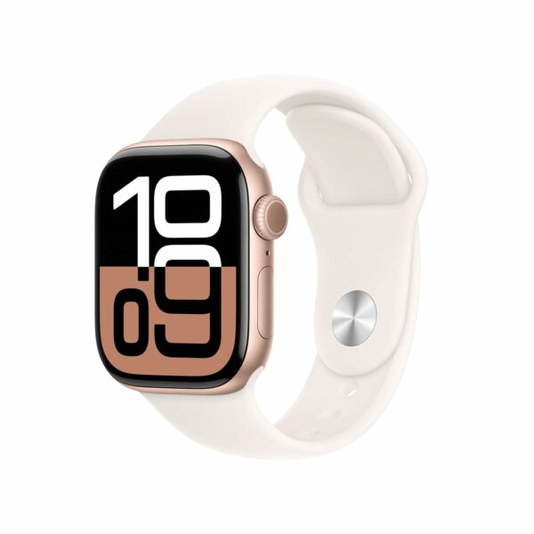 Apple Watch Series 10 [GPS 42mm case] Smartwatch with Rose Gold Aluminium Case with Light Blush Sport Band - S/M. Fitness Tracker, ECG App, Always-On Retina Display, Water...