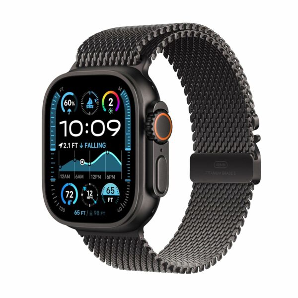 Apple Watch Ultra 2 [GPS + Cellular 49mm] Smartwatch, Sport Watch with Black Titanium Case with Black Titanium Milanese Loop - Large. Fitness Tracker, Precision GPS, Action...