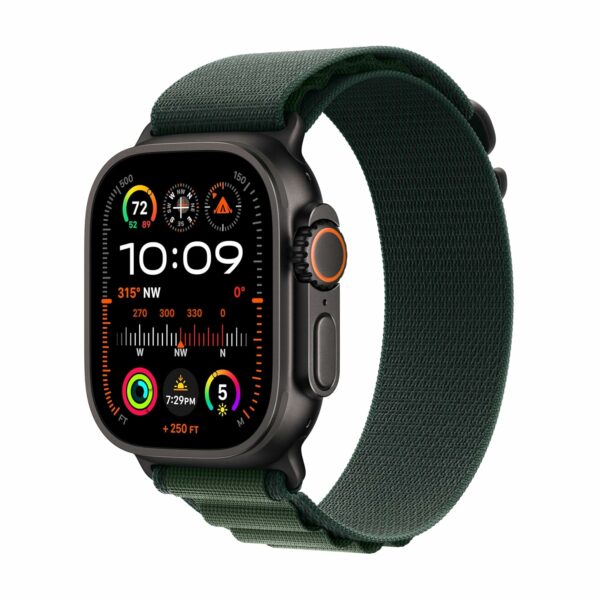 Apple Watch Ultra 2 [GPS + Cellular 49mm] Smartwatch, Sport Watch with Black Titanium Case with Dark Green Alpine Loop - S. Fitness Tracker, Precision GPS, Action Button, Carbon...