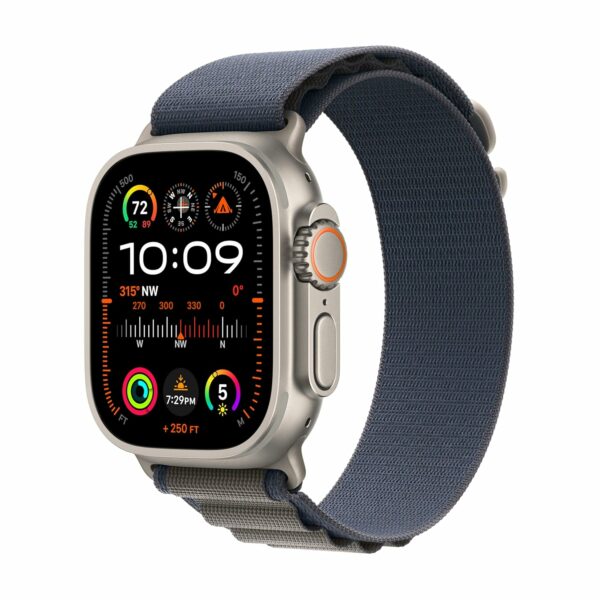 Apple Watch Ultra 2 [GPS + Cellular 49mm] Smartwatch with Rugged Titanium Case & Blue Alpine Loop Medium. Fitness Tracker, Precision GPS, Action Button, Extra-Long Battery Life