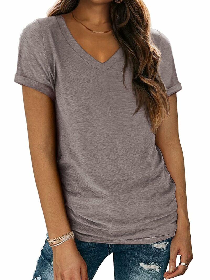 ATHMILE T Shirts Short Sleeve V Neck Tees for Women Fashion Tops Trendy Lightweight Casual Summer Outfits Clothes 2025 Beach