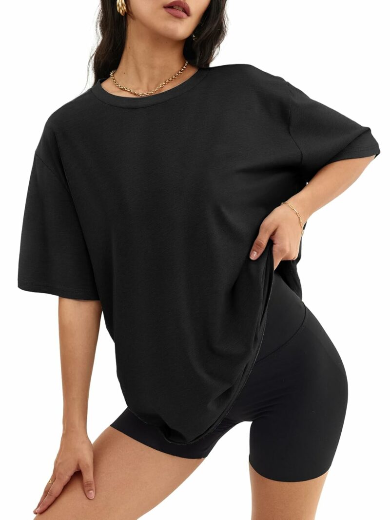 ATHMILE Womens Oversized T Shirts Loose Fit Crewneck Short Sleeve Tops Summer Casual Blouse Y2K 2025 Basic Tee Beach
