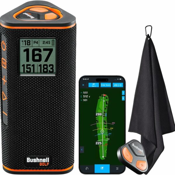 Bushnell Golf Wingman View GPS Speaker | LCD Screen, Magnetic Mount, Music & Audible Distances for 36,000+ Courses, Wireless Remote, 36-Hole Battery, Hazard Info, Signature...