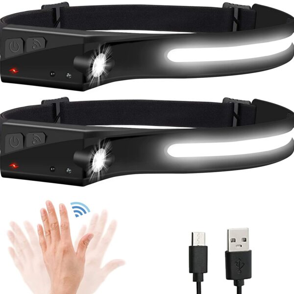 Headlamp Flashlight, 2Pack Rechargeable LED Headlamps 1200Lumens 2 COB 230°Wide Beam Headlight with Motion Sensor Bright 5 Modes Lightweight Waterproof Head Lamp for Outdoor...