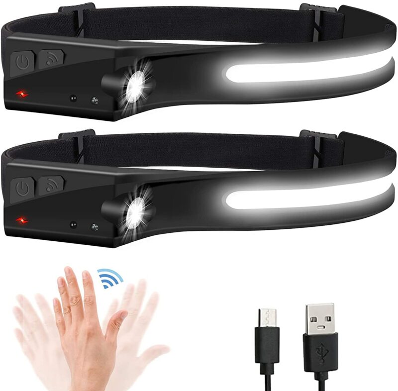 Headlamp Flashlight, 2Pack Rechargeable LED Headlamps 1200Lumens 2 COB 230°Wide Beam Headlight with Motion Sensor Bright 5 Modes Lightweight Waterproof Head Lamp for Outdoor...