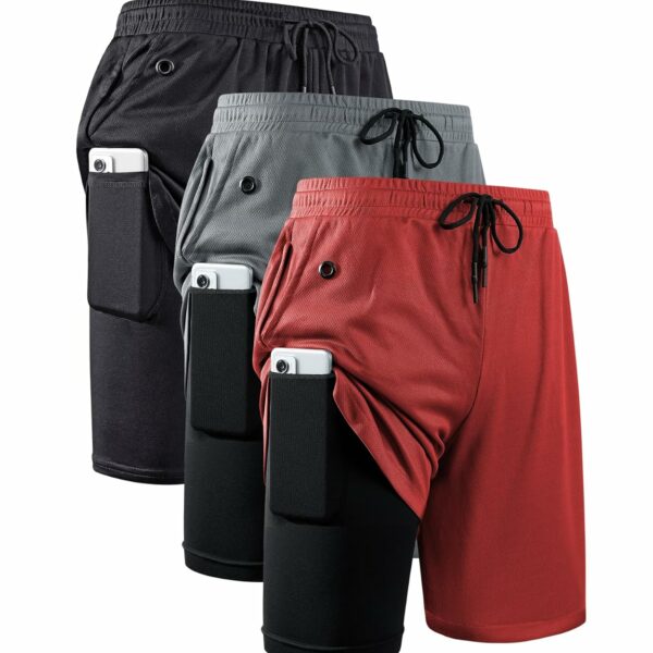 JWJ Mens 2 in 1 Running Shorts Quick Dry Gym Athletic Workout Clothes with Side Pockets