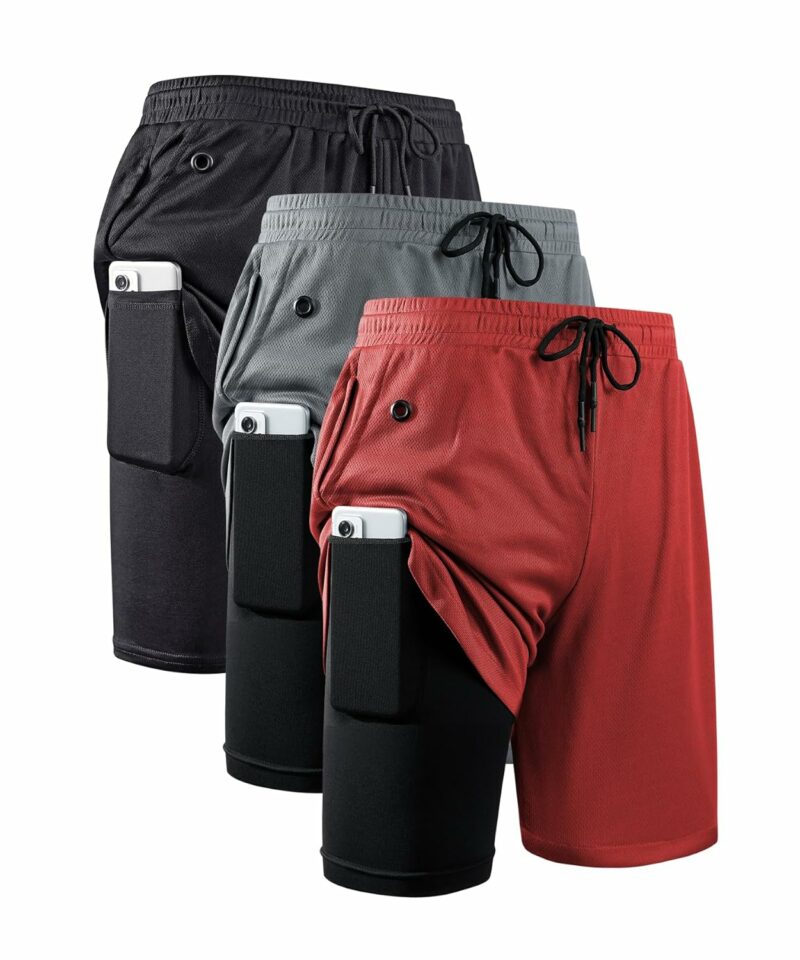 JWJ Mens 2 in 1 Running Shorts Quick Dry Gym Athletic Workout Clothes with Side Pockets