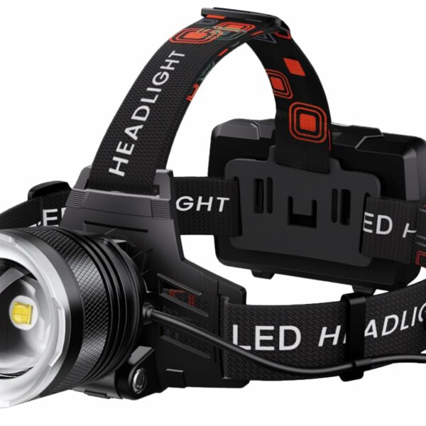 LED Rechargeable Headlamp, Super Bright with 5 Modes & IPX7 Level Waterproof USB Rechargeable Zoom Headlight, 90° Adjustable for Outdoor Camping, Running, Cycling, Climbing