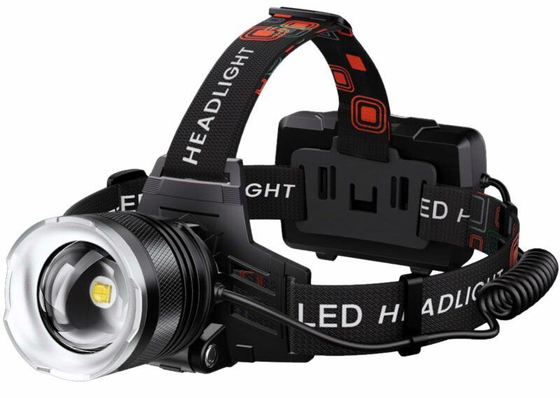 LED Rechargeable Headlamp, Super Bright with 5 Modes & IPX7 Level Waterproof USB Rechargeable Zoom Headlight, 90° Adjustable for Outdoor Camping, Running, Cycling, Climbing