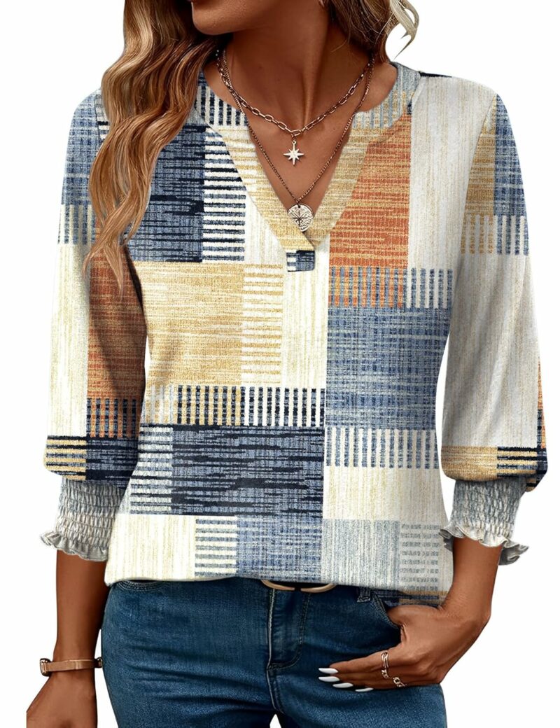 LOMON Women's 2025 Fashion Tops 3/4 Length Sleeve Business Casual Blouses Summer Tees Shirts