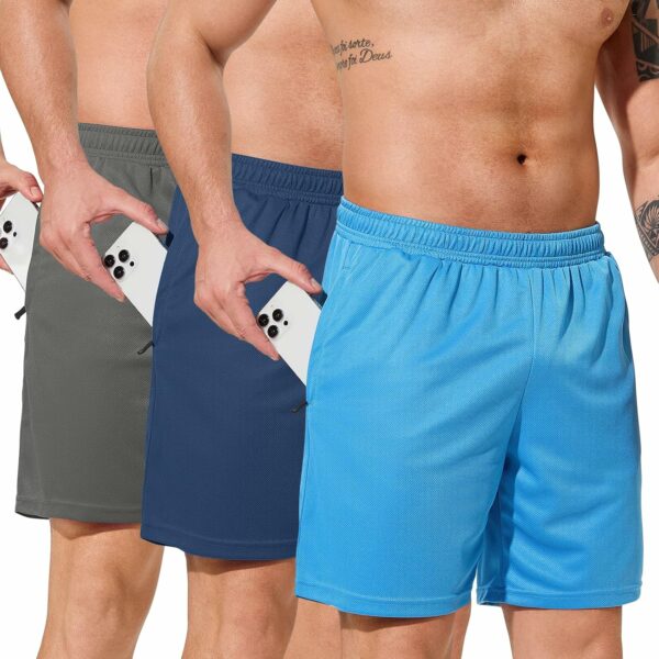 Men's Athletic Running Shorts Quick Dry Lightweight Gym Shorts with Zipper Pockets - No Mesh Liner