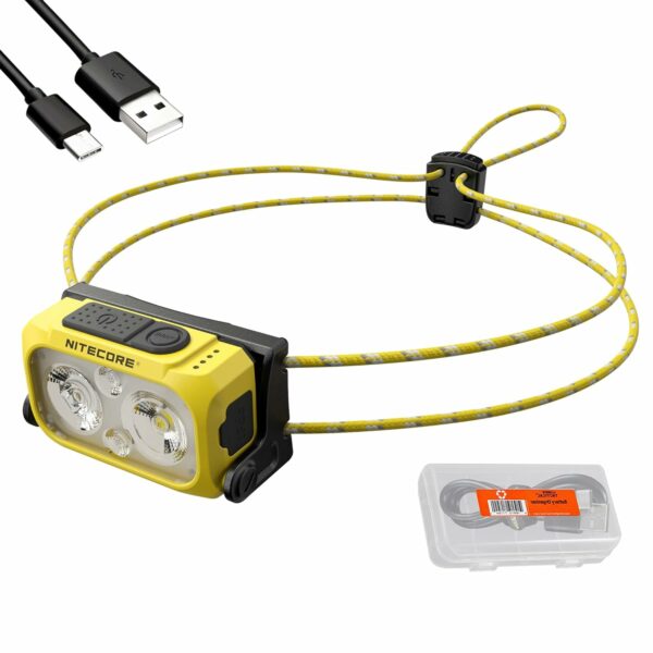 Nitecore NU25 400 UL Ultra Lightweight Headlamp, 400 Lumen USB-C Rechargeable with Lumentac Organizer for Back Packing, Camping and Running (Yellow)