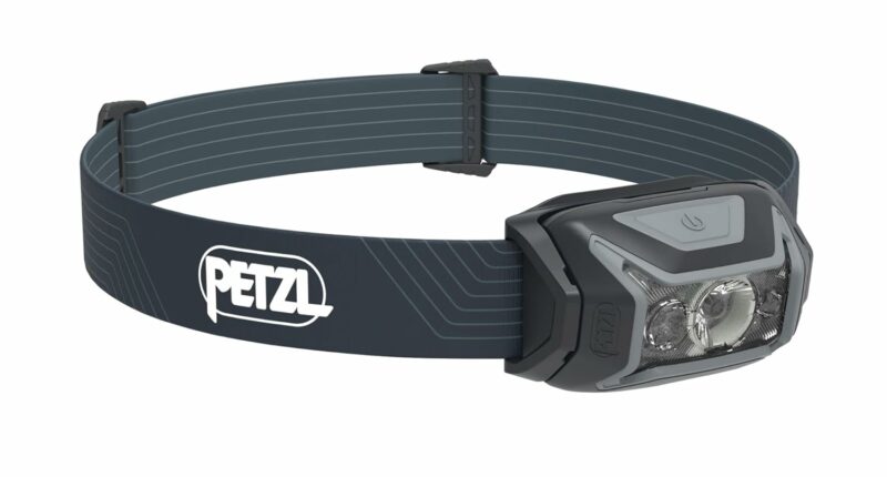PETZL ACTIK Headlamp - Powerful 450 Lumen Light with Red Lighting, for Hiking, Climbing, Running, and Camping - Grey