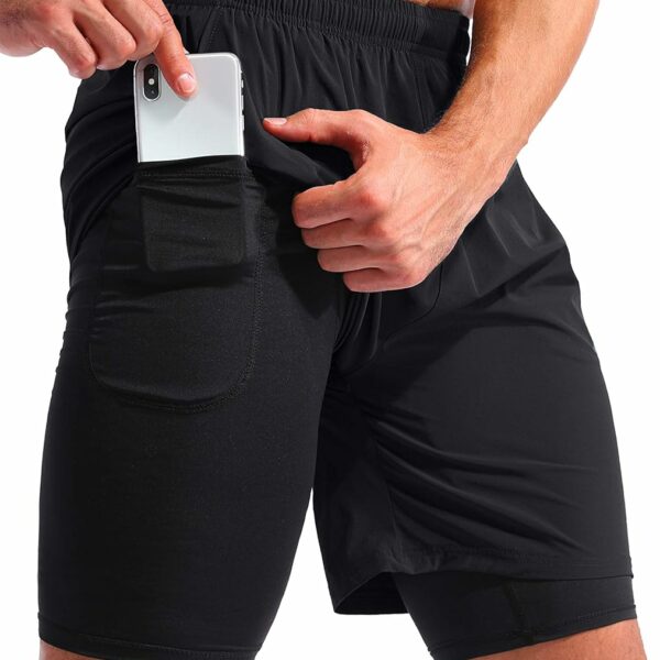 Pudolla Men’s 2 in 1 Running Shorts 7" Quick Dry Gym Athletic Workout Shorts for Men with Phone Pockets