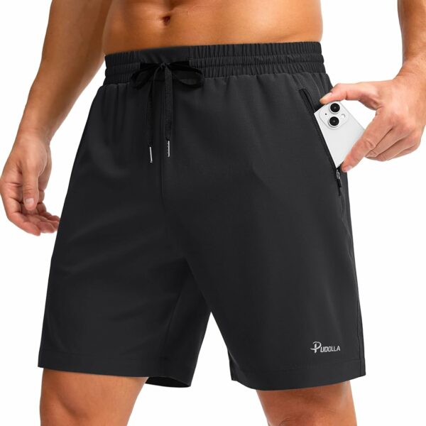 Pudolla Men's Running Gym Shorts with Zipper Pockets 7" Lightweight Quick Dry Running Workout Athletic Shorts for Men