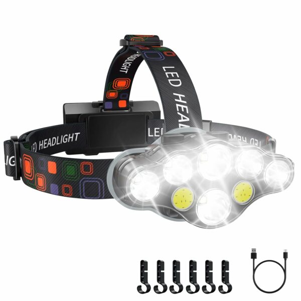 Rechargeable Headlamp, 8 LED Bright Headlamp with Red Light, IPX4 Waterproof USB Headlight, Head Lamp, 8 Modes for Outdoor Running Hunting Hiking Camping Gear