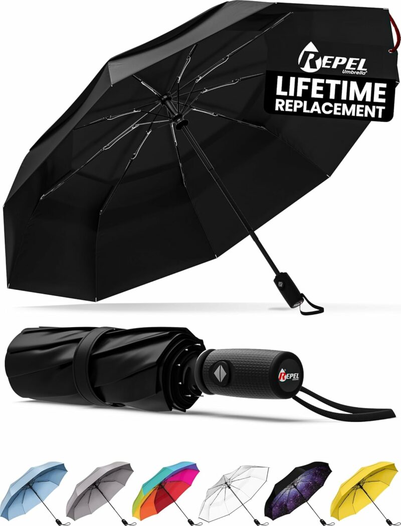 Repel Umbrella Windproof Travel Umbrellas for Rain - Easy Auto Open Close, Durable & Compact Umbrella, Strong Fiberglass Frame, Waterproof Canopy - Backpack, Purse, Portable...