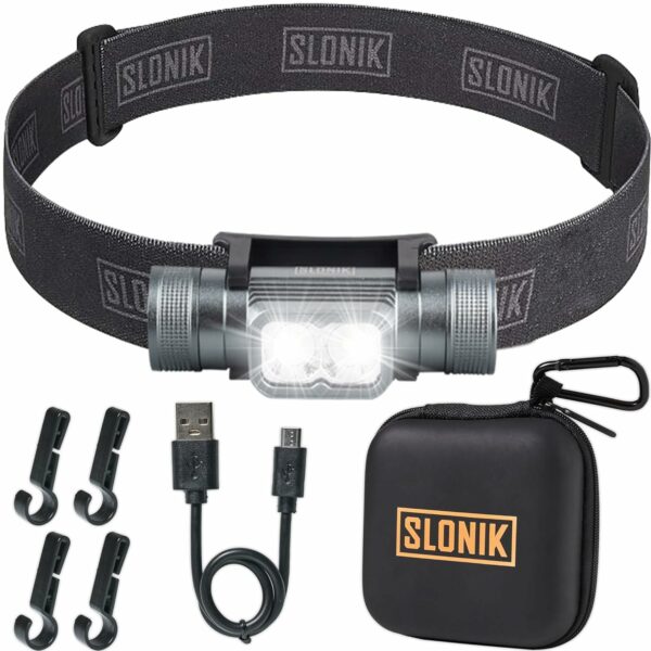 SLONIK Rechargeable Headlamp for Adults - 1000 Lumens Super Bright 60 ft Beam LED Flashlight - Lightweight, Heavy-Duty, IPX4 Waterproof Hard Hat Light - Camping Gear, Running...