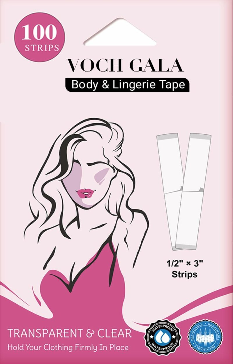 VOCH GALA 100 Strips Double Sided Tape for Fashion and Clothes, Waterproof Fashion Clothing Tape, Fabric Tape to Skin, Strong Adhesive Body Tape, Clear Transparent for All Skin...