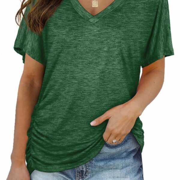 WIHOLL Womens Short Sleeve V Neck Dolman Tops with Side Shirring Loose Fit Shirts