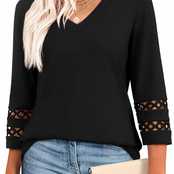 XIEERDUO 3/4 Length Sleeve Womens Tops Dressy Casual Blouses for Women 2025 Trendy V Neck T Shirts Summer Clothes