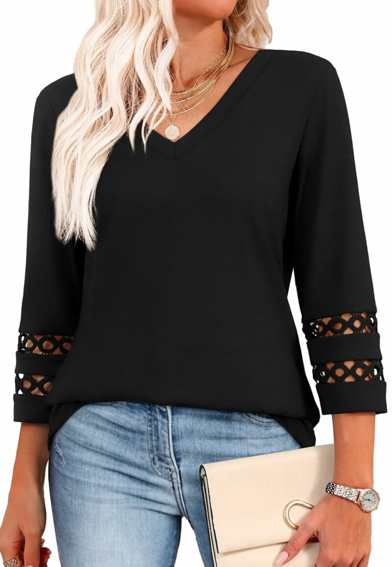 XIEERDUO 3/4 Length Sleeve Womens Tops Dressy Casual Blouses for Women 2025 Trendy V Neck T Shirts Summer Clothes