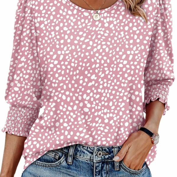 XIEERDUO Blouses for Women Dressy Casual 3/4 Length Sleeve Womens Tops with Smocked Cuffs
